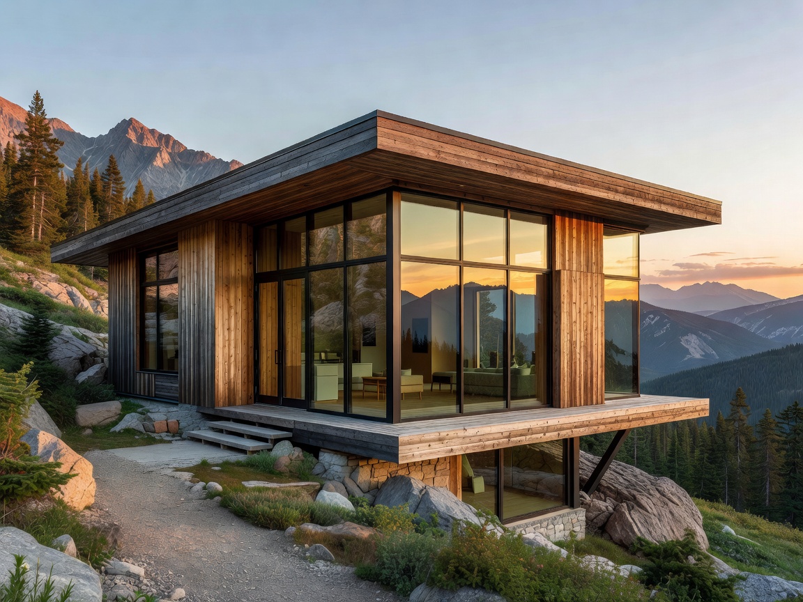 Contemporary sustainable mass timber mountain home with high performance glazing