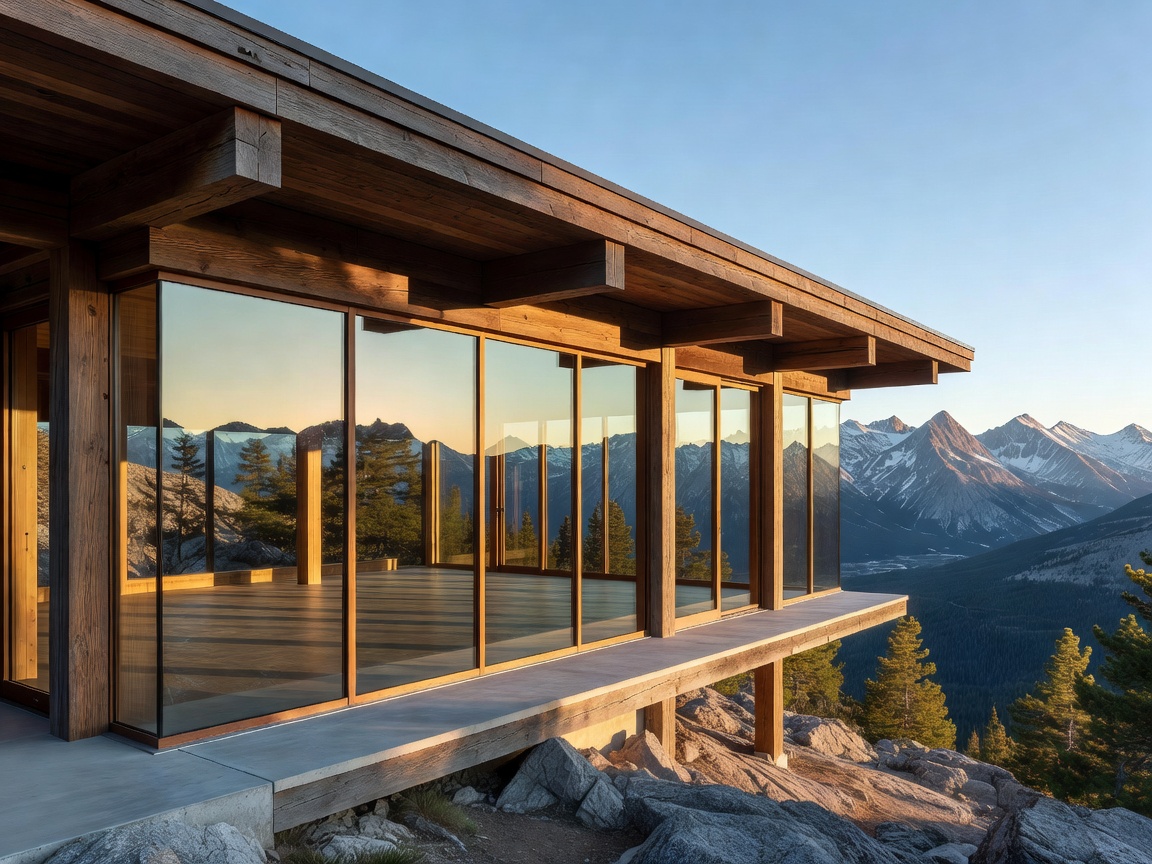Modern timber frame house surrounded by dense evergreen pine forest